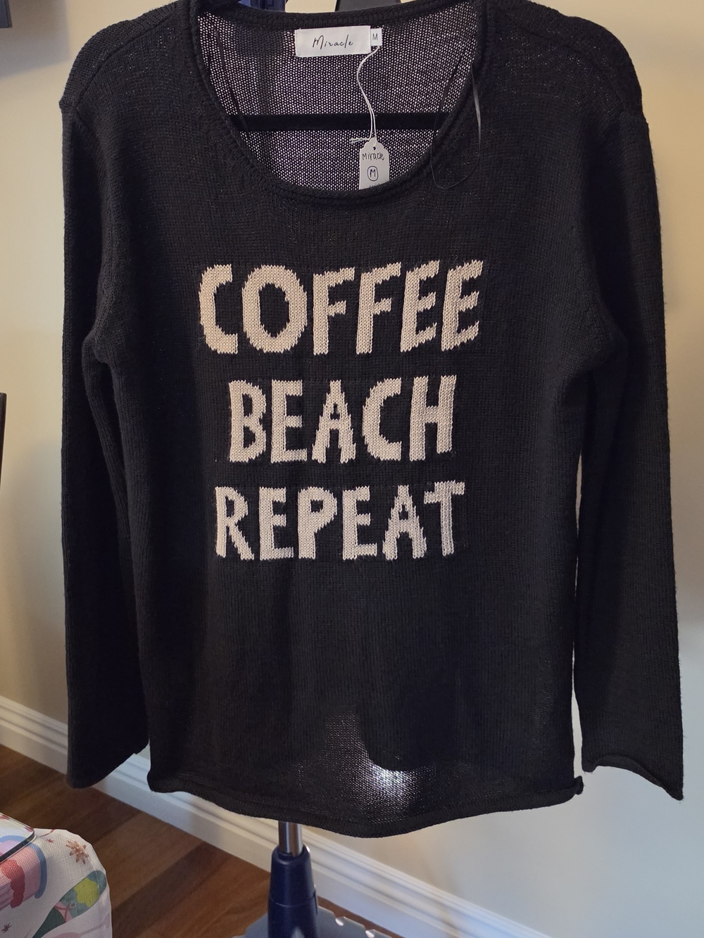 Miracle Black Sweater with Cream 'COFFEE BEACH REPEAT' Text